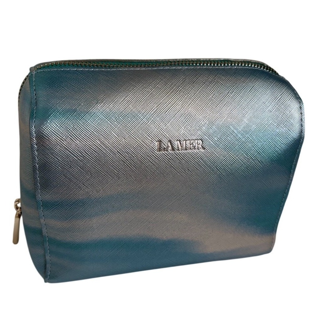 LA MER Metallic Ombre Blue/Green  Saffiano Cosmetic Zipper Bag 4x5x7 NWOT